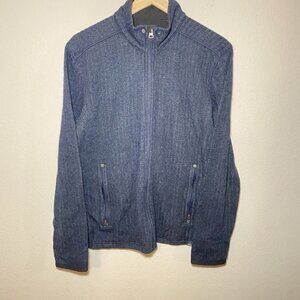 Prana Sweater Mens Small Blue Wool Blend Full Zip Ribbed Zipper Pockets
